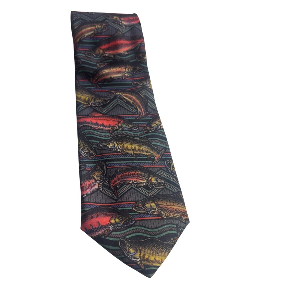 Dem Crazy Necktie Mens OS Multicolor Excellent Native Salmon Fish Print 1999 USA